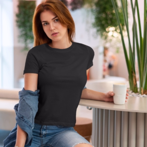 women crew neck tshirt black color