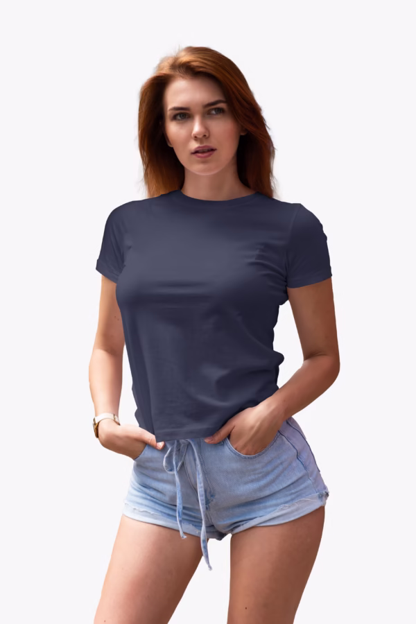 women crew neck tshirt navy blue color