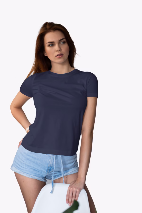 women crew neck tshirt navy blue color