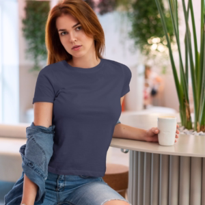 women crew neck tshirt navy blue color