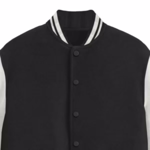 Men's Black Solid Varsity Jacket neck