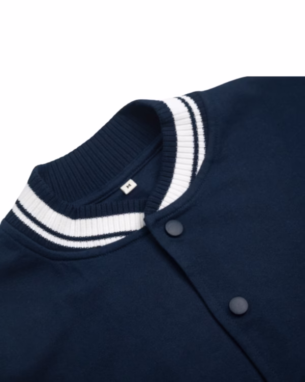 Men's Navy Blue Solid Varsity Jacket neck