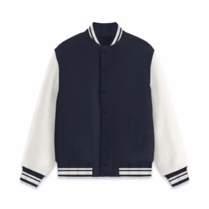 Men's Navy Blue Solid Varsity Jacket