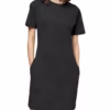 Solid Black T-Shirt Dress For Women pocket