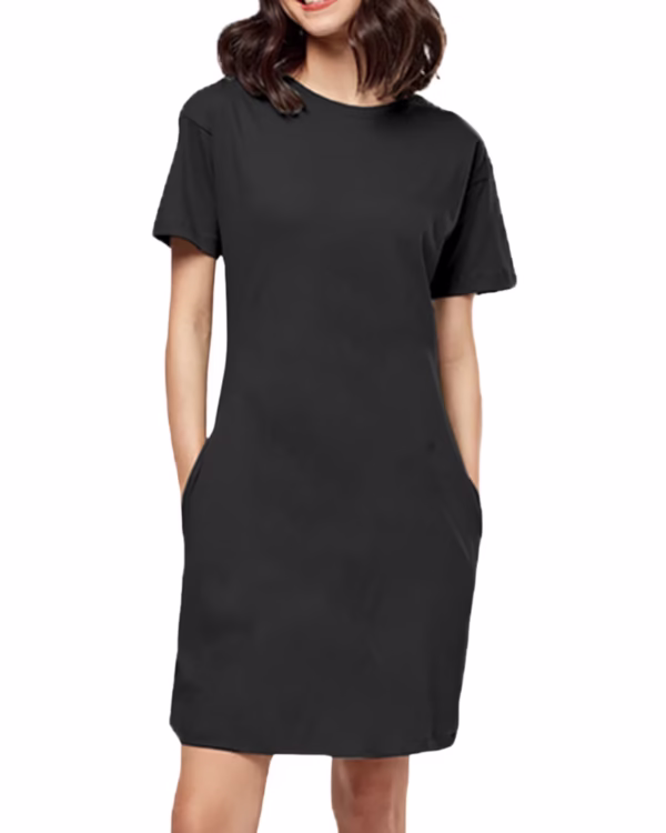 Solid Black T-Shirt Dress For Women pocket