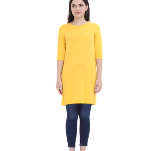 Solid Golden Yellow T-Shirt Dress For Women main