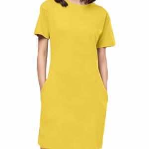 Solid Golden Yellow T-Shirt Dress For Women pocket