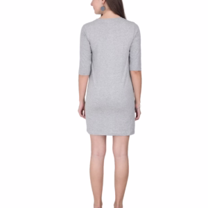 Solid Grey Melange T-Shirt Dress For Women back