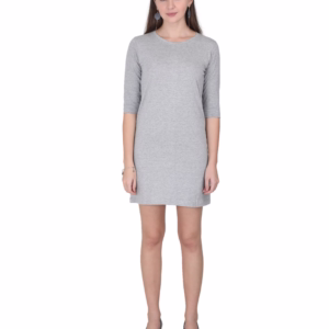 Solid Grey Melange T-Shirt Dress For Women front