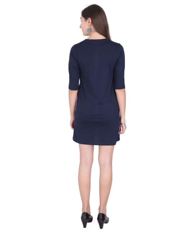 Solid Navy Blue T-Shirt Dress For Women back