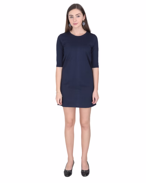 Solid Navy Blue T-Shirt Dress For Women front