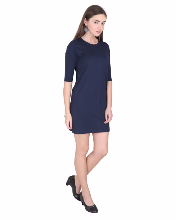 Solid Navy Blue T-Shirt Dress For Women side view