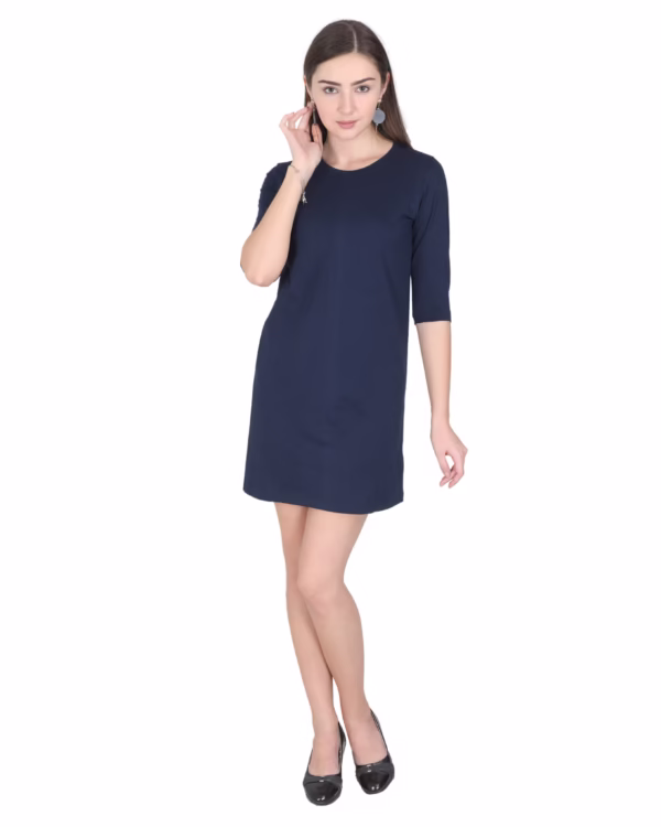 Solid Navy Blue T-Shirt Dress For Women side view
