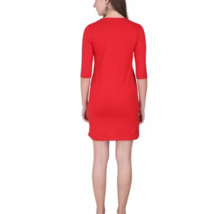 Solid Red T-Shirt Dress For Women back