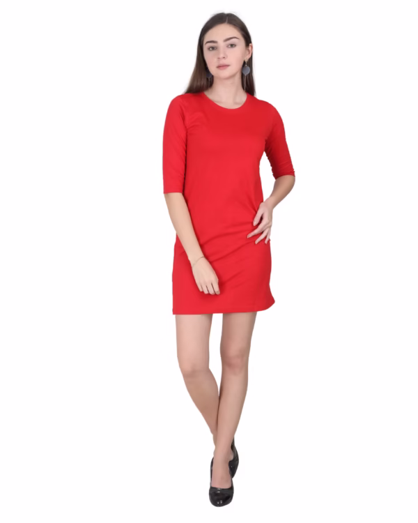 Solid Red T-Shirt Dress For Women main