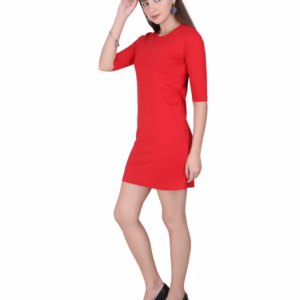 Solid Red T-Shirt Dress For Women side view