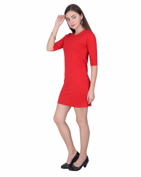 Solid Red T-Shirt Dress For Women side view