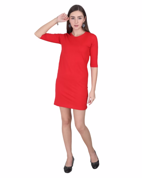 Solid Red T-Shirt Dress For Women