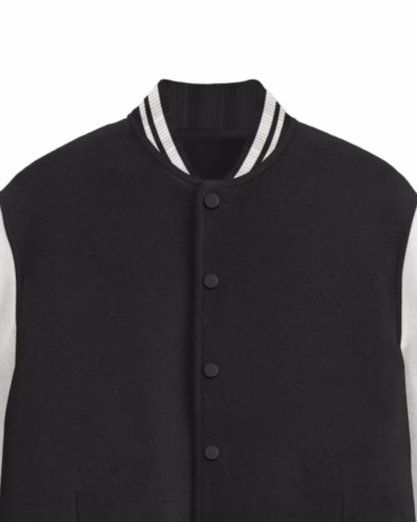 Women's Black Solid Varsity Jacket neck