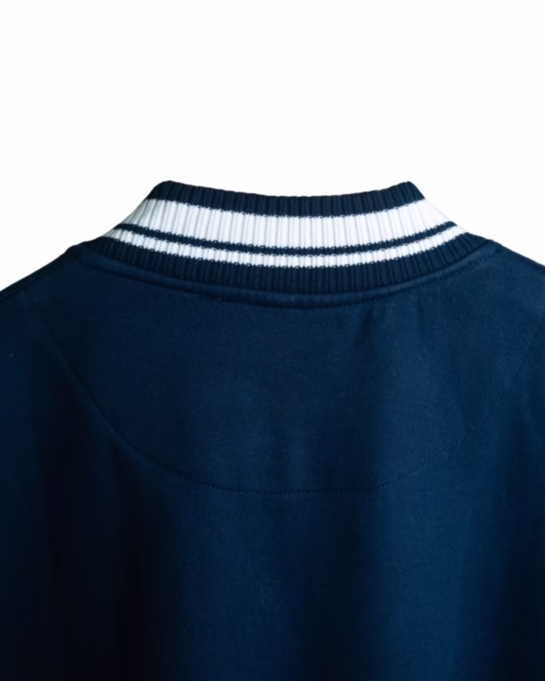 Women's Navy Blue Solid Varsity Jacket neck