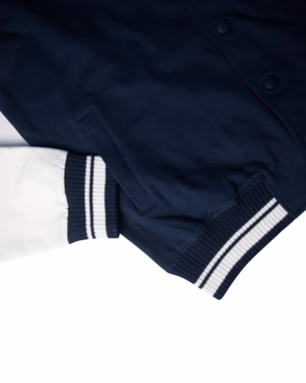 Women's Navy Blue Solid Varsity Jacket sleeves