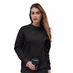 Women Black Solid Boxy Sweatshirt front