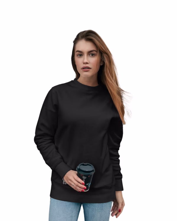 Women Black Solid Boxy Sweatshirt front