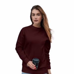 Women Maroon Solid Boxy Sweatshirt front