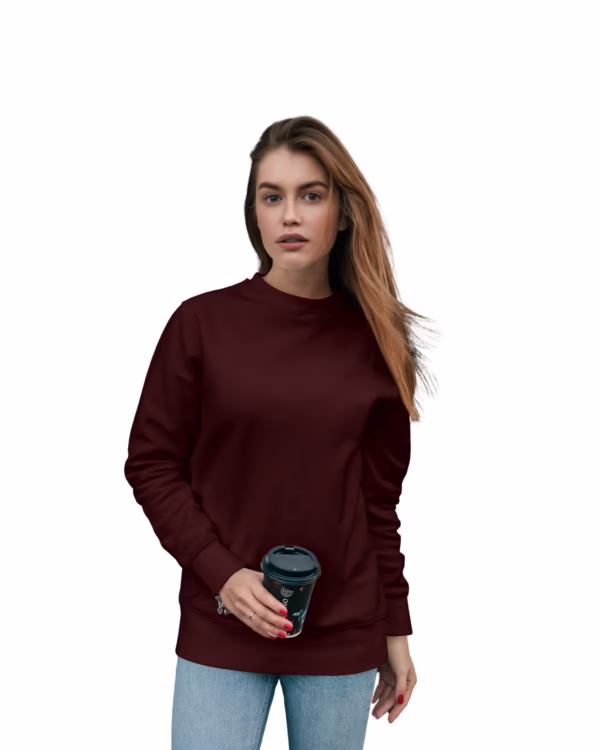Women Maroon Solid Boxy Sweatshirt front