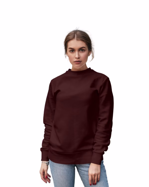 Women Maroon Solid Boxy Sweatshirt main