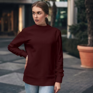 Women Maroon Solid Boxy Sweatshirt side