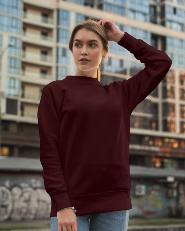 Women Maroon Solid Boxy Sweatshirt view