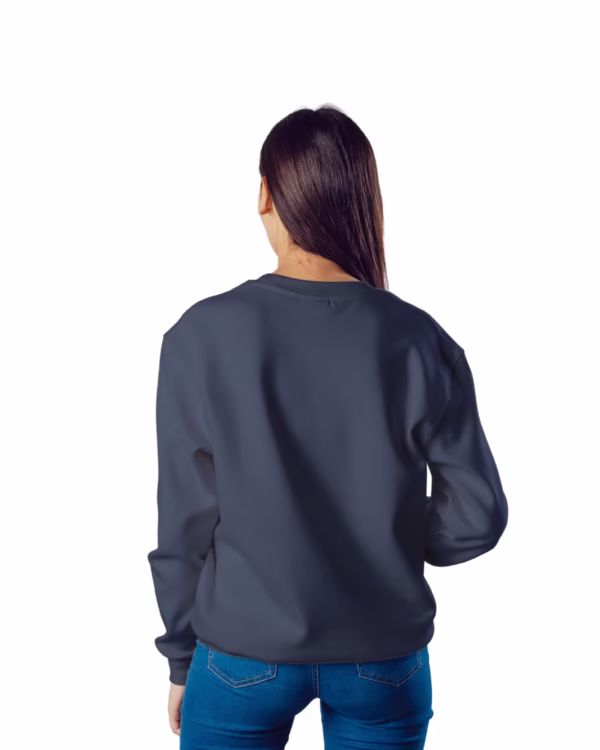 Women Navy Blue Solid Boxy Sweatshirt back