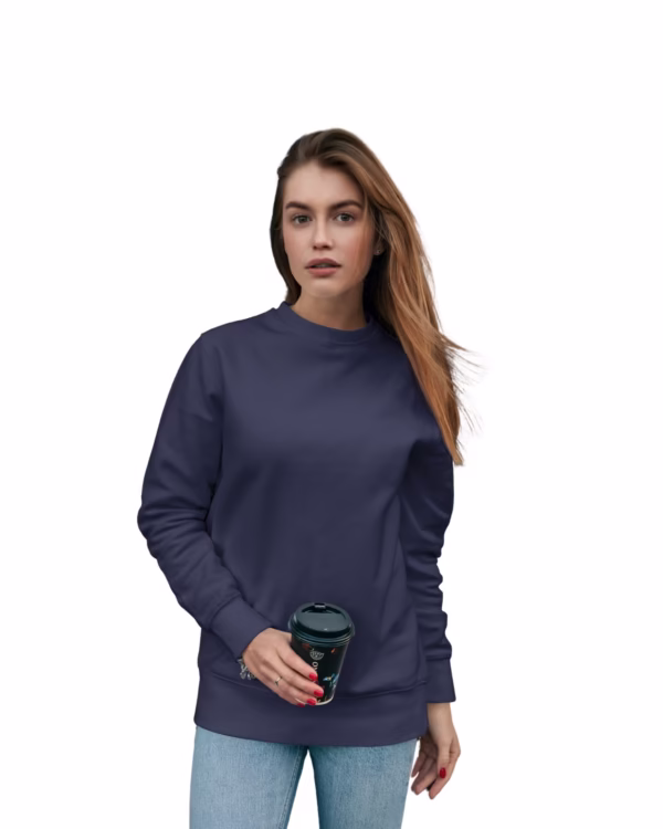 Women Navy Blue Solid Boxy Sweatshirt front
