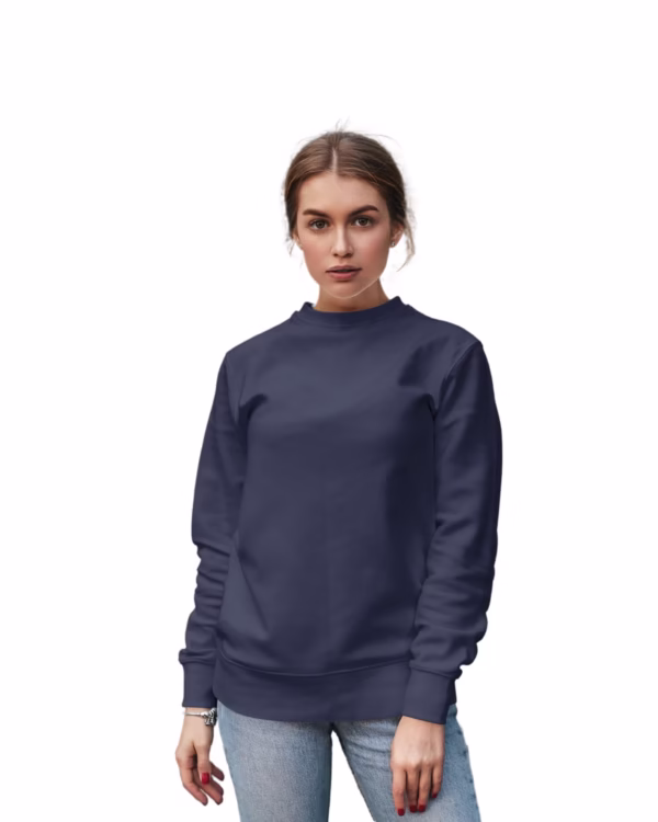 Women Navy Blue Solid Boxy Sweatshirt main