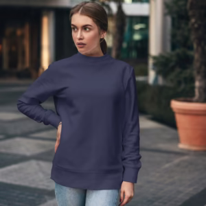 Women Navy Blue Solid Boxy Sweatshirt side