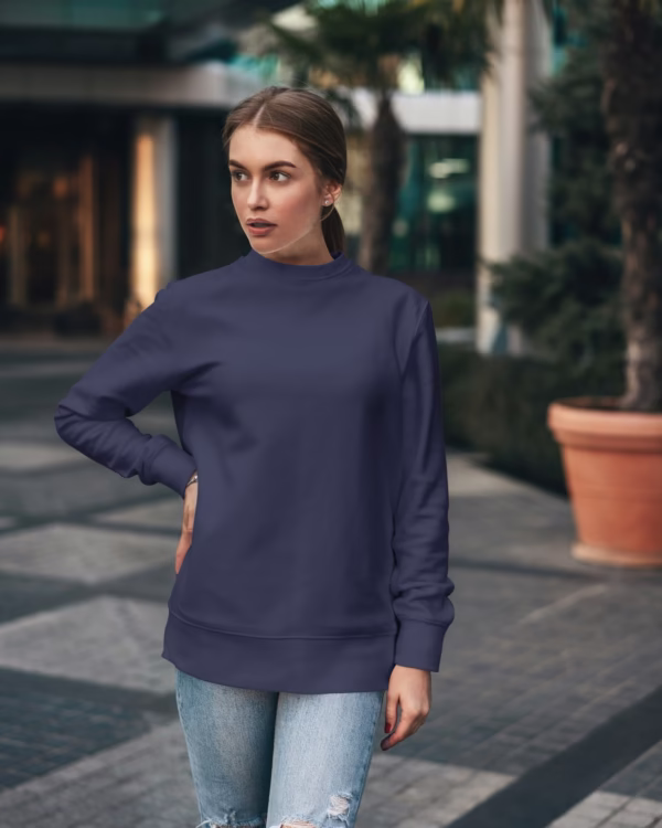 Women Navy Blue Solid Boxy Sweatshirt side