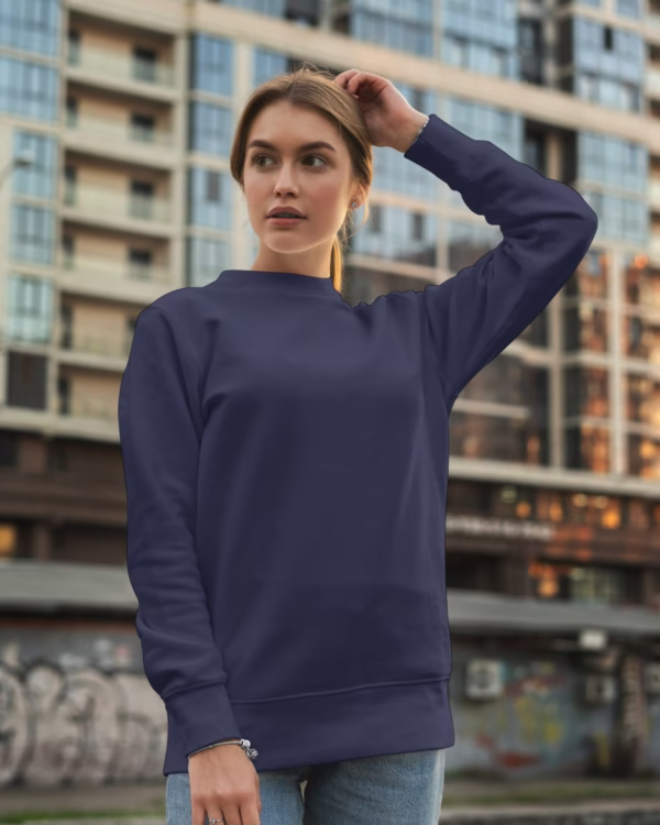 Women Navy Blue Solid Boxy Sweatshirt view