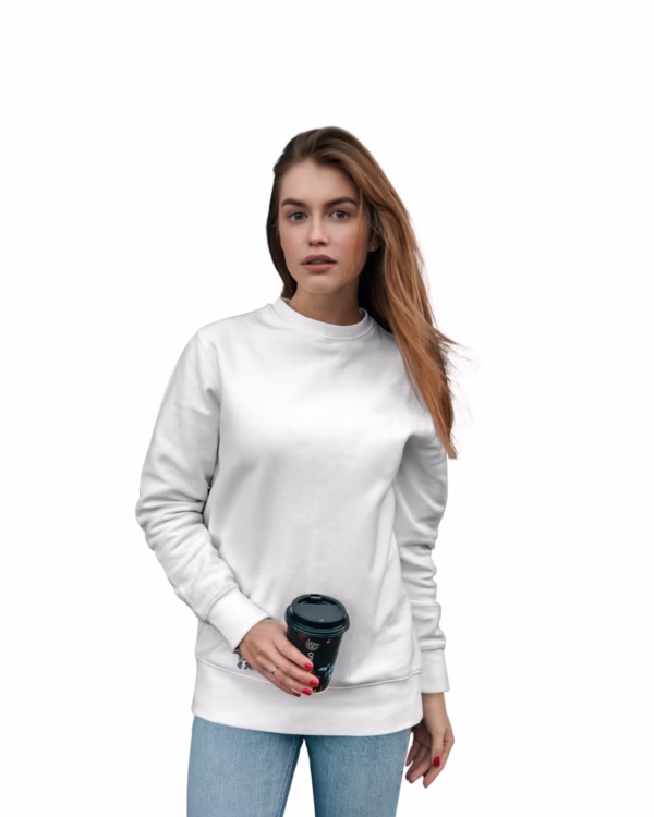 Women White Solid Boxy Sweatshirt front
