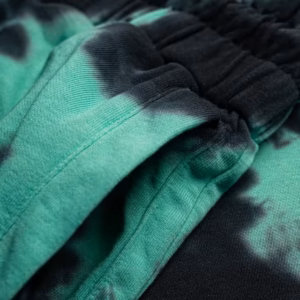 Men Tie and Dye Green Black Cotton Shorts closup
