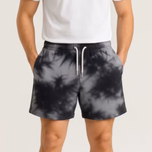 Men Tie and Dye White Black Cotton Shorts Front